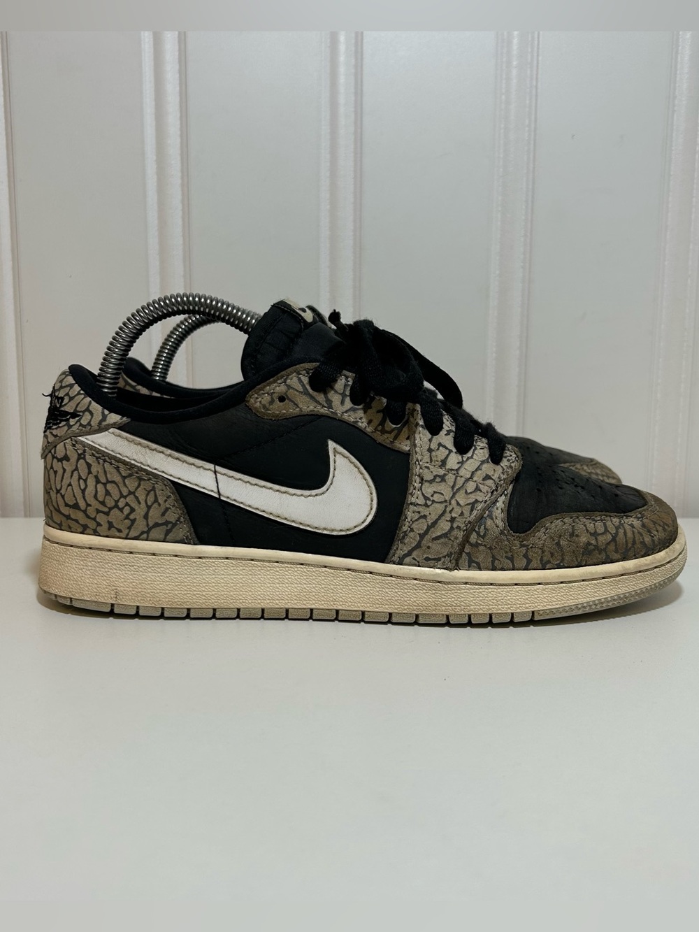 Jordan 1 low elephant print cement black white swoosh
